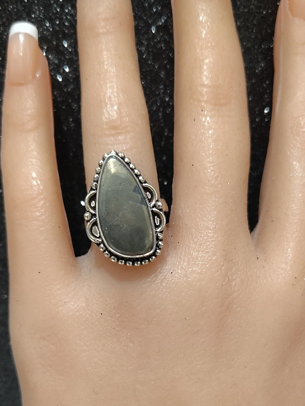Pyrite Silver Plated Gemstone Ring - Size 7 1/2